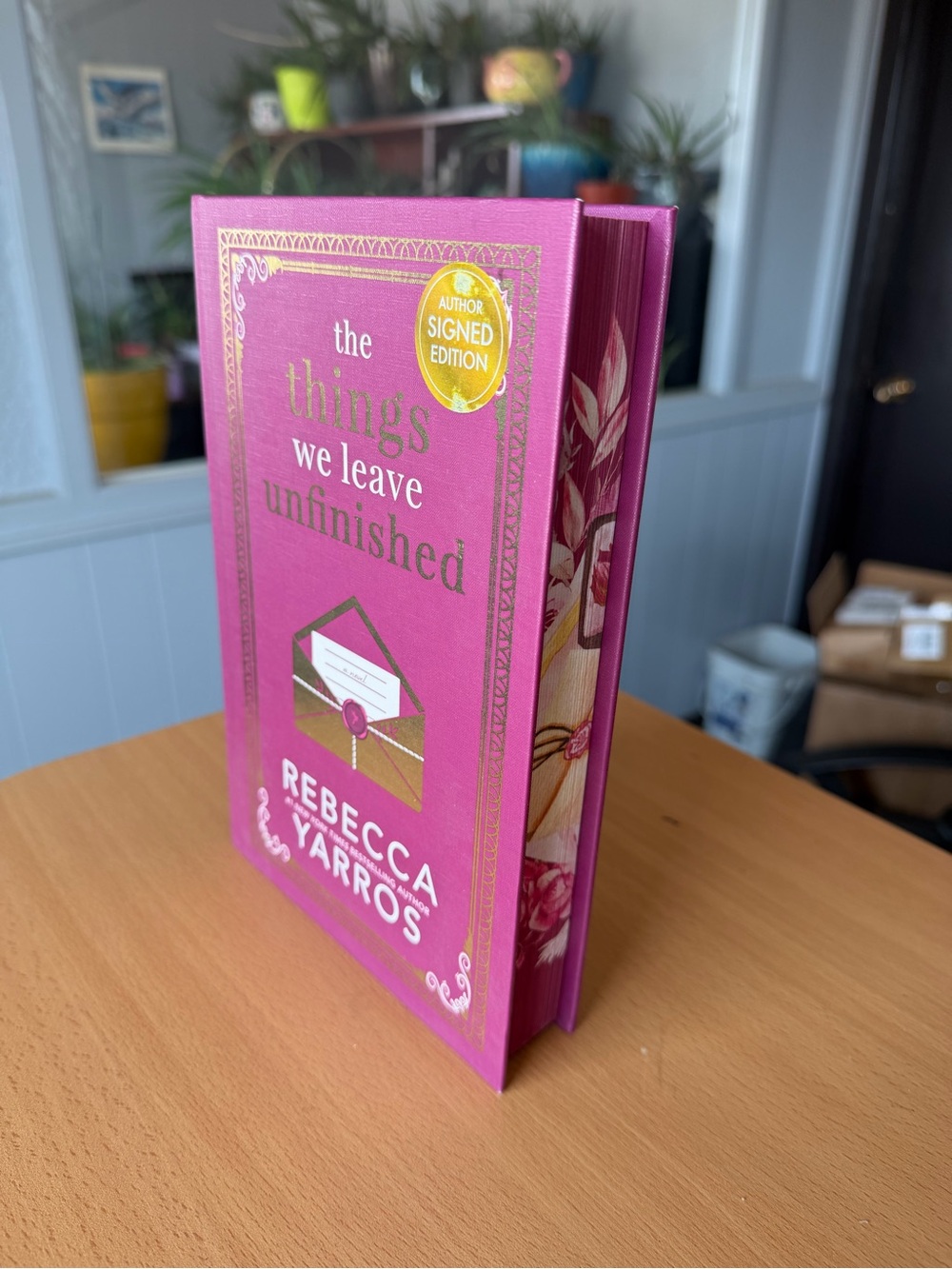 Rebecca Yarros The Things We Leave Unfinished Signed Book with Sprayed Edges
